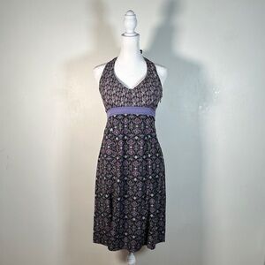 Athleta Halter Midi Dress Size 6 Purple Geometric Empire Waist Pockets Side Zip